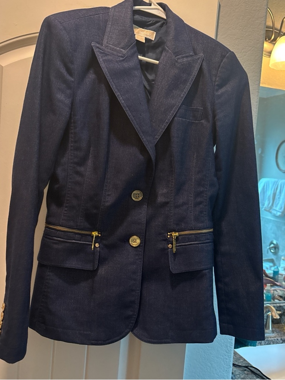 Michael Kors Dark Navy Blazer with Gold Zipper Details
